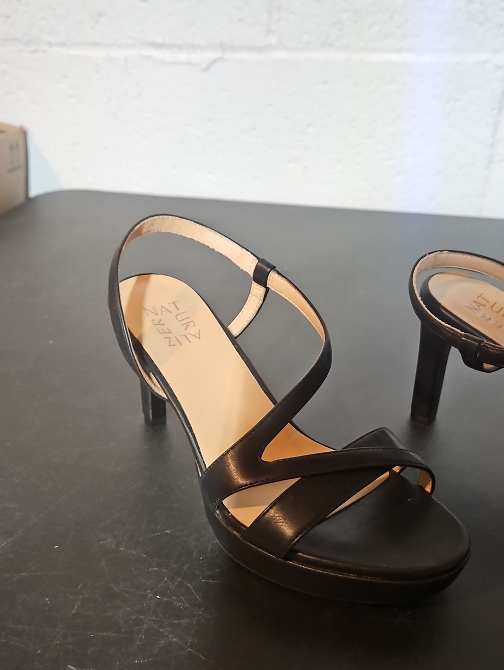 Naturalizer Black Leather Crisscross Strap Heels